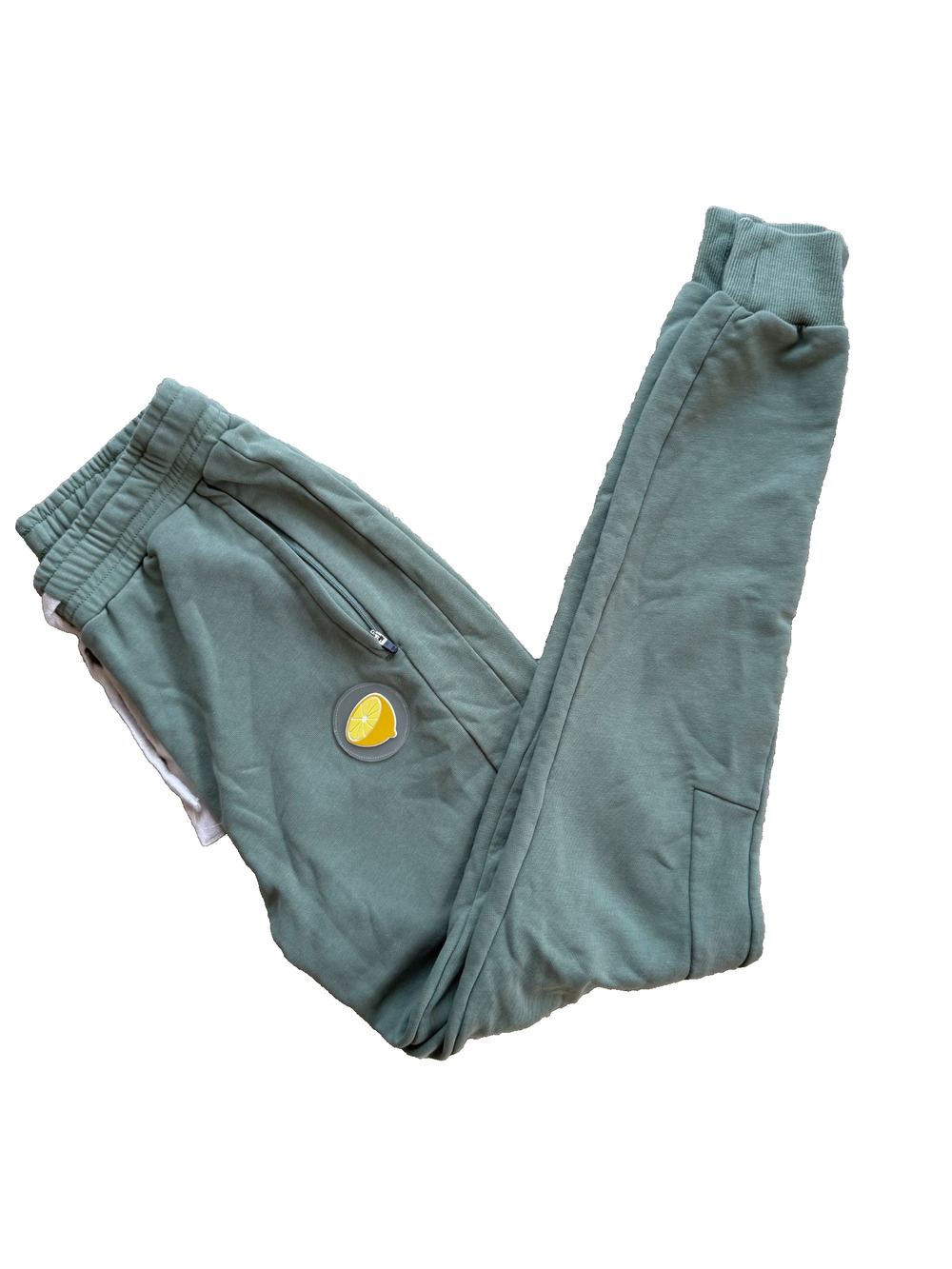 Eubi Lounge Jogger Pants XS Sage Green Sweatpants Lemon Patch Zip Pockets Mens